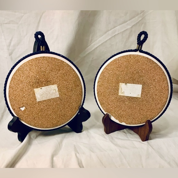 LENOX Poppies on Blue 6" Ceramic Trivet Cork Back, set of 2, vintage - Picture 4 of 5